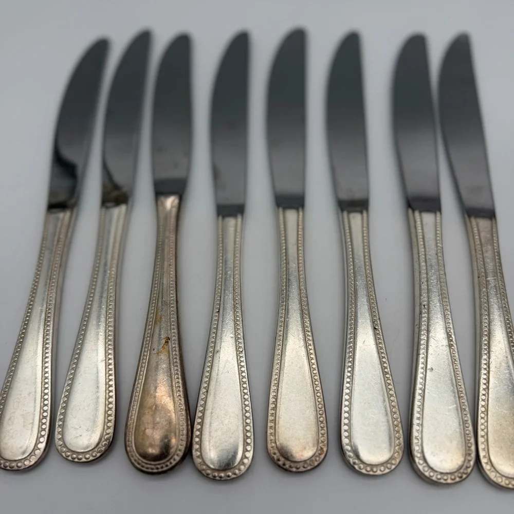 International Silver Stainless Flatware Set 27pc Beaded Pattern Korea Glossy